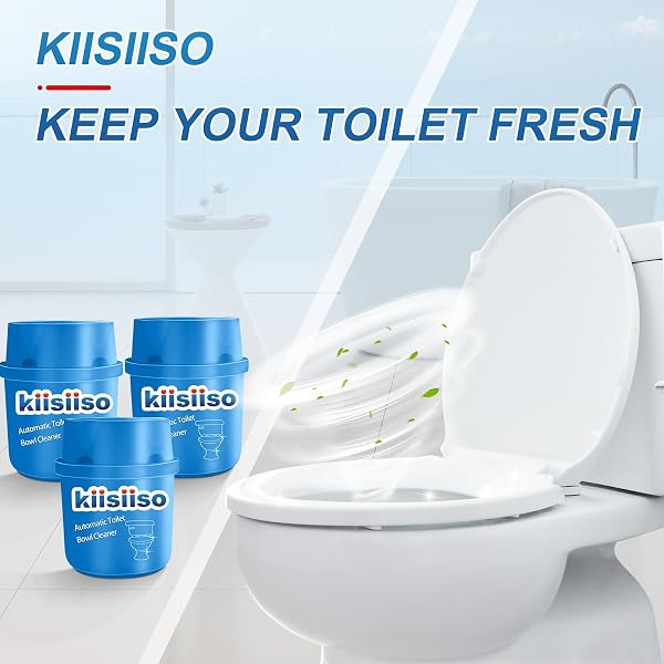KIISIISO TOILET BOWL CLEANERS 6 BOTTLES, AUTOMATIC LONG-LASTING TOILET BOWL CLEANER TABLETS IN BOTTLE, FOR ABOUT 6 MONTHS’ SUPPLY, BLUE