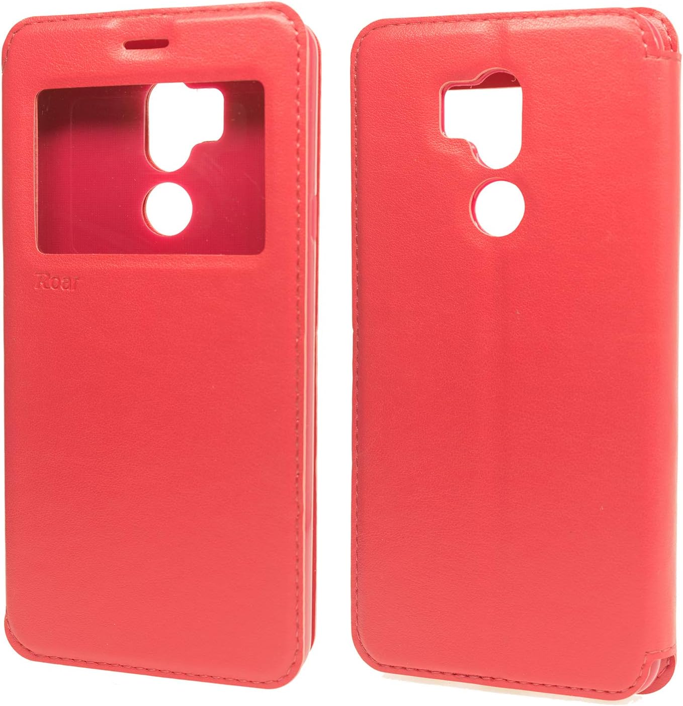 LG G7 case, LG G7 ThinQ case, Roar Flip Case with View Window, Soft Leather Magnetic Closure Folio Wallet Cover with Stand [Card Holder Slot] for LG G7 ThinQ (2018) (Rosy Pink)