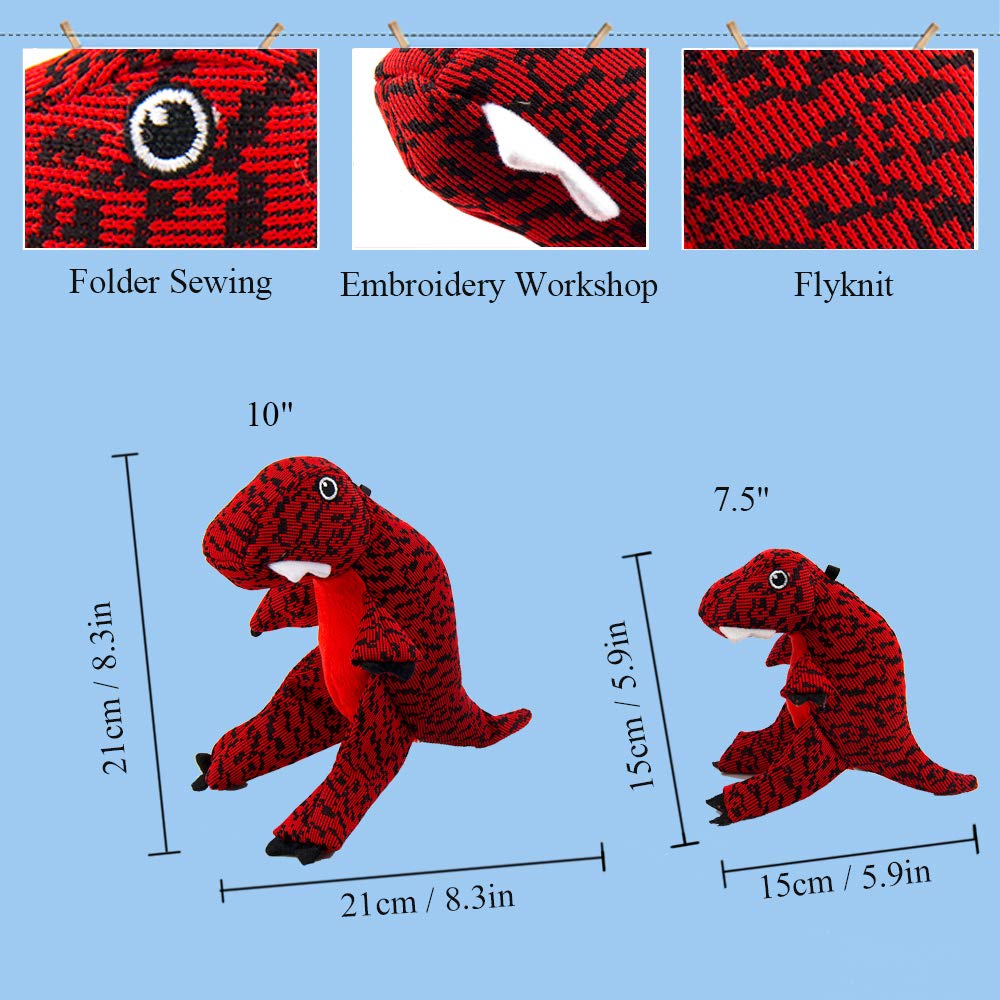 AXEN Cute Flyknit Durable Squeaky Dinosaurus Tyrannosaurus Dog Toy for Aggressive Chewers, 10\