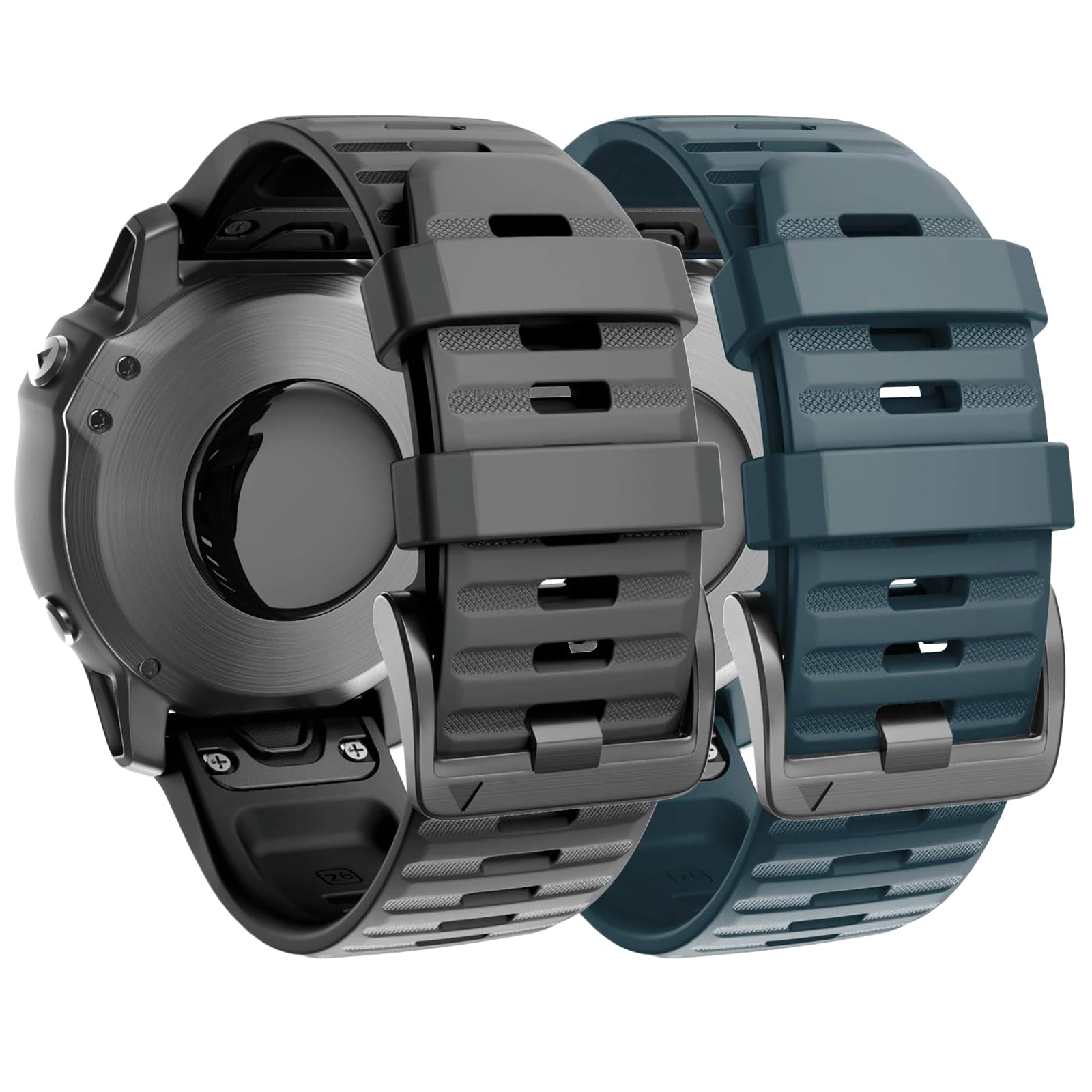 ANCOOL Compatible with Fenix 6X/7X Band 26mm Quickfit Soft Silicone Watch Band Replacement for Fenix 5X/Fenix 8 51mm/Fenix 5X Plus/Fenix 3/Fenix 6X Pro/Descent Descent MK2i Smartwatches (Black+Slate)