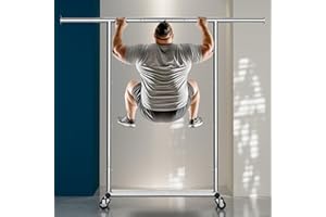 Frylr Rolling Clothes-Rack Heavy Duty - Portable Metal Garment Rack with Adjustable Hanging Rod, Sturdy Closet Organizer with Wheels, Hanging Shelves for Clothing and Coats, Easy Assembly, Silver