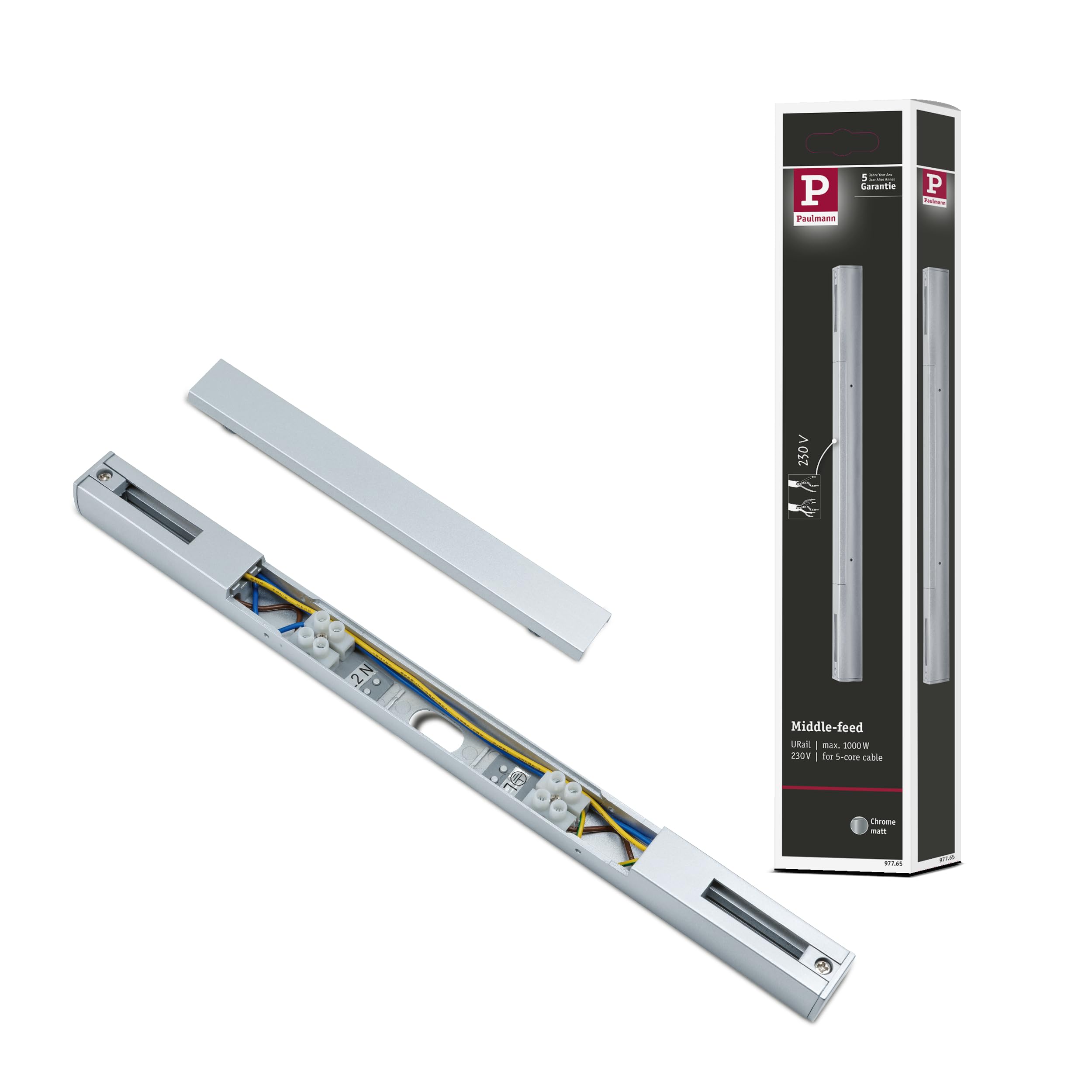 Paulmann 97765 URail Middle Feed 304x18mm max. 1000/1000W Chrome matt Rail System — image 1