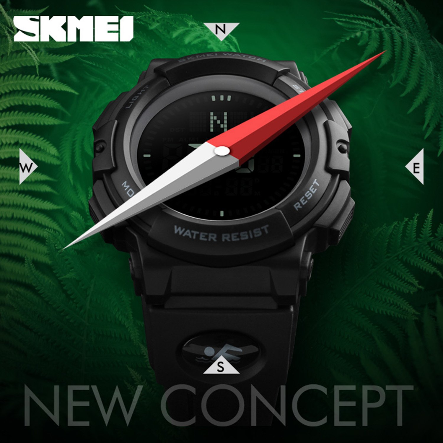 Men’s Military Sports Digital Watch With Survival Compass 50M Waterproof Countdown 3 Alarm Stopwatch (Black)