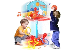 CAPTAIN CHAOWING Toddler Basketball Hoop, 2 in 1 Sports Toy Set for Kids, Ring Toss Game with Music Sound, Baby Basketball Hoop for Indoor Play