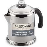 Farberware Classic Stainless Steel Yosemite Coffee Percolator, 8-Cup | Fuller, richer flavor, percolator coffee maker, coffee percolator stovetop, permanent filter basket, dishwasher safe