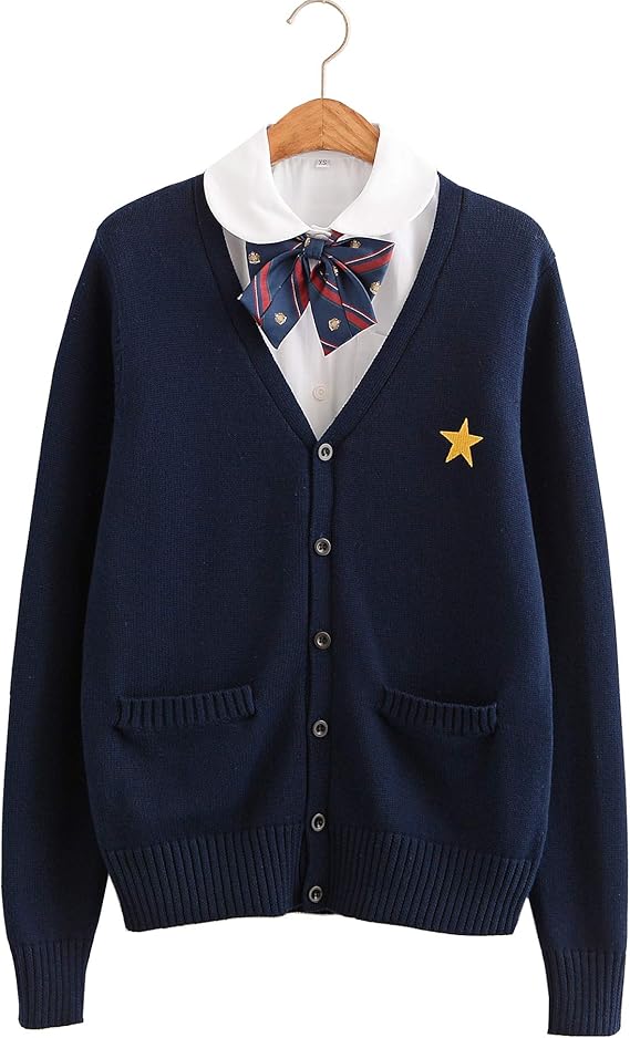 Amazon Co Jp Yujianxiong セーター ニット カーディガン スクール トップス レディース カットソー ネイビー ニットトップス 学生服 女子 スクールカーディガン 制服 コスプレ コスチューム 上着 服 ファッション小物