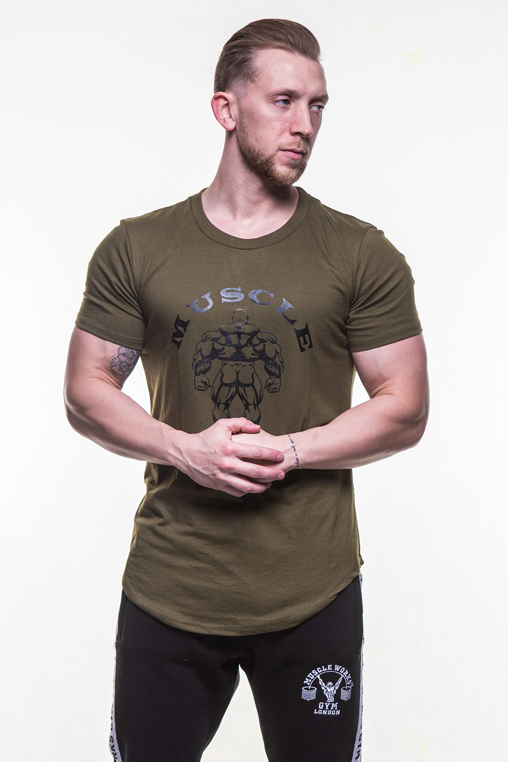 MUSCLE GYM Mens T-Shirt Top, Stringers Bodybuilding Army Green T-Shirts