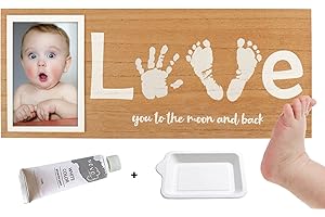 NOVO BABY Baby Footprint & Handprint Photo Frame Kit | Capture Unforgettable Moments! Includes White Paint and Paint Tray | Newborn Keepsake Frame | Hand & Foot Impression (17 x 7 Inches