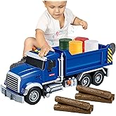 Friction Powered Dump Truck Toy for Kids with Lights & Sounds, Large Construction Vehicle for Boys Girls Ages 3 4 5 6 Years O