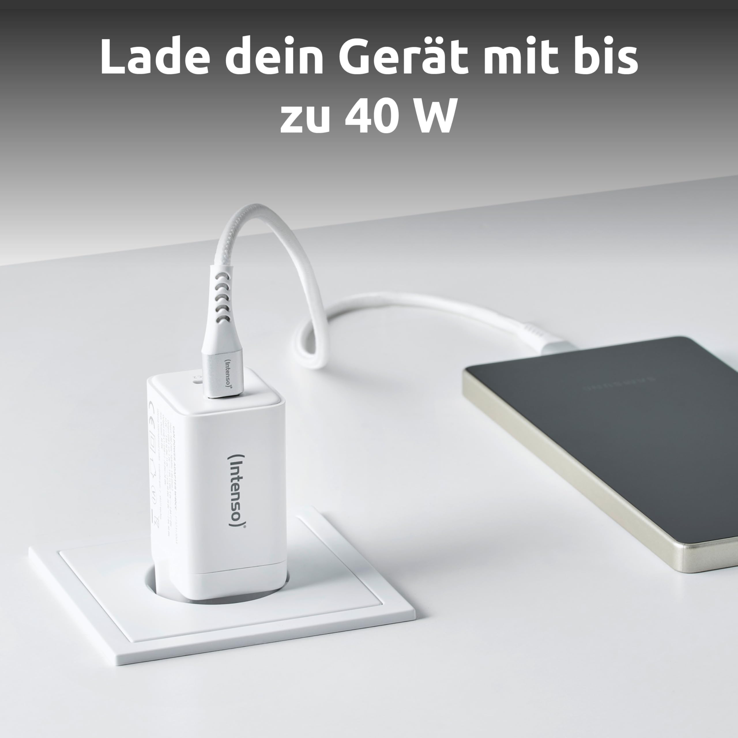 Intenso Power Adapter W40CC GaN, USB-C Netzteil mit 2 USB-C Anschlüssen, 40 Watt und GaN-Technologie für Smartphone, Laptop und mehr, weiß 3