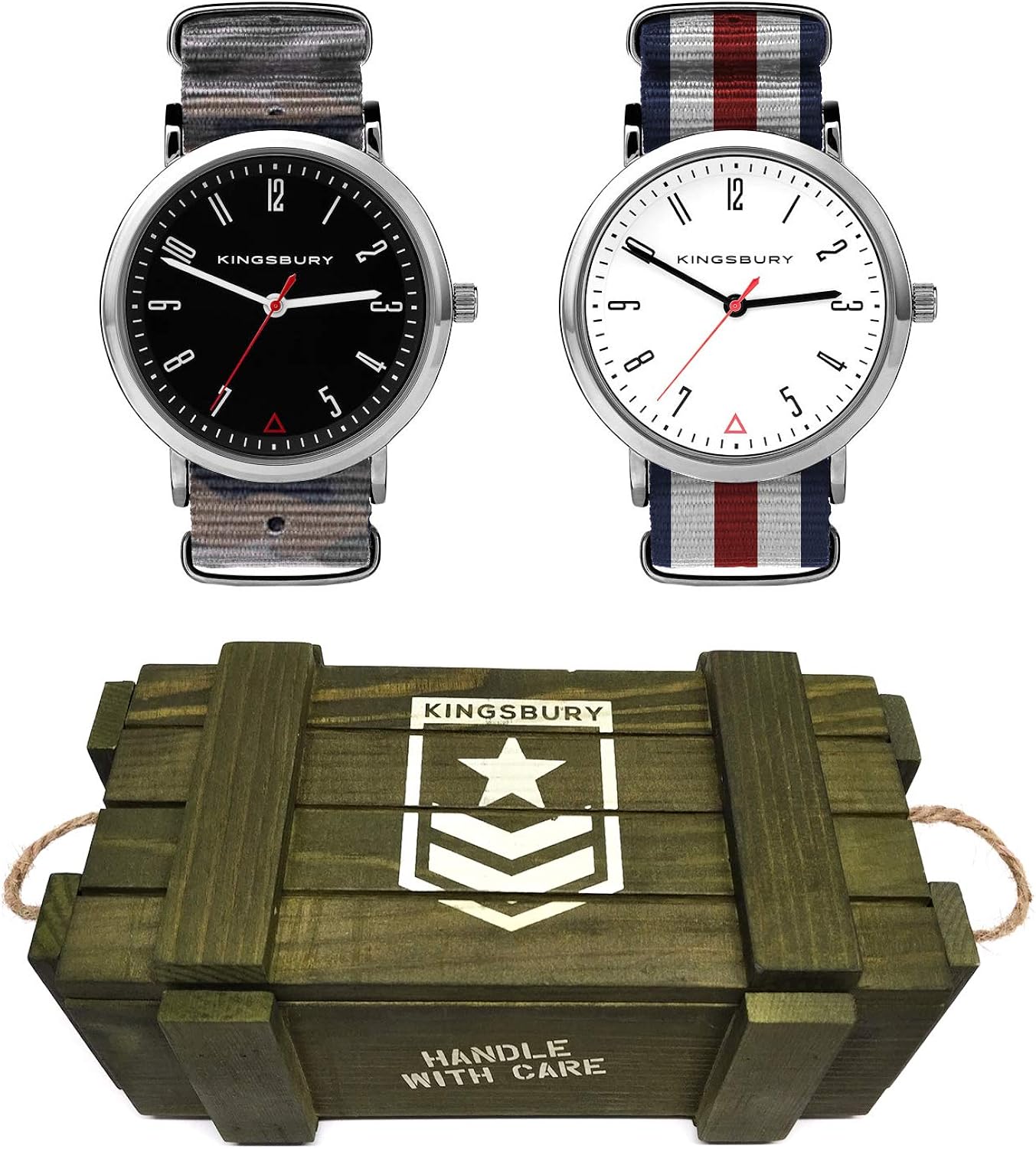 Mens Watches Set of 2 Waterproof Watch for Men - Nylon Bands Patriot Camouflage Army Military Style