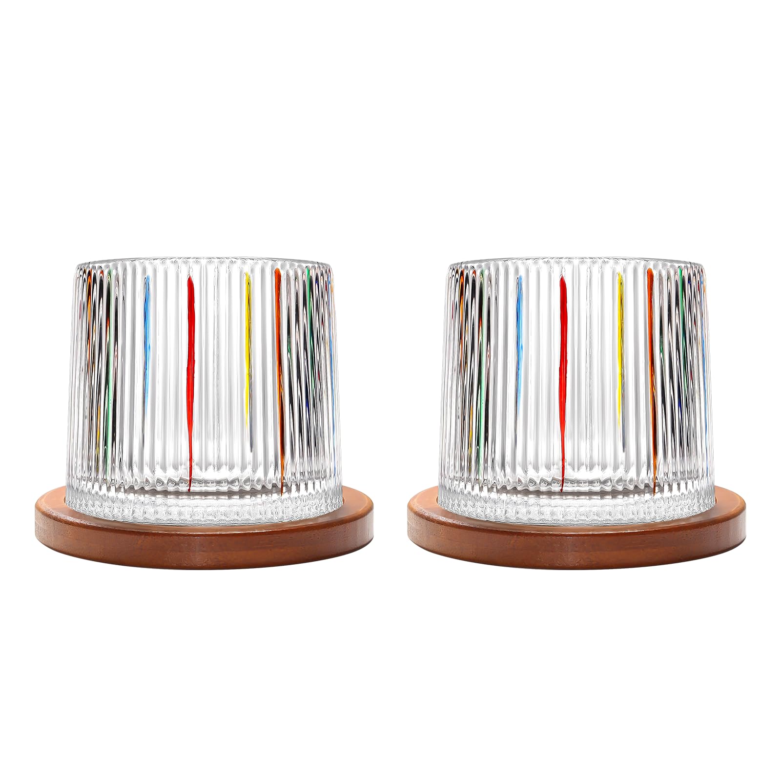 Old Fashioned Whiskey Glass, Rotatable 275ml/10oz Crystal Set of 2, Wood Coaster, Thickening, Rum & Cocktail Cup