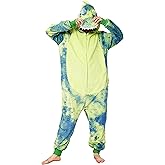 Loiahoer Unisex Adult Dinosaur Costume Dino Onesie Pajamas,Tie-dye Dino Halloween Costume Cosplay Costume for Women & Men