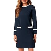 Wenrine Womens Work Dress Business Casual Contrast Color Elegant Long Sleeve Knit Loose Mini Dress