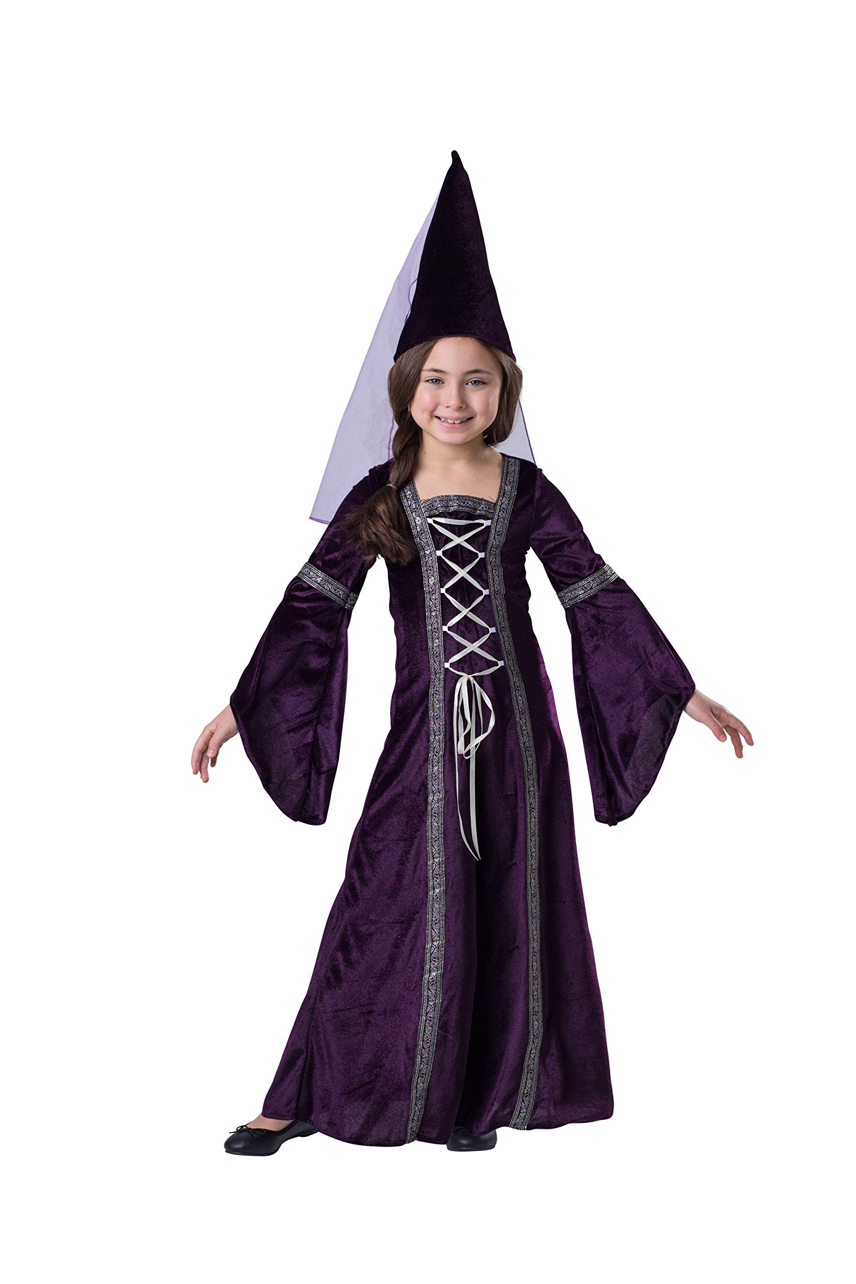 Dress Up America Medieval Princess Costume - Renaissance Dress Up Set for Girls - Set Includes Purple Dress and Hennin Hat