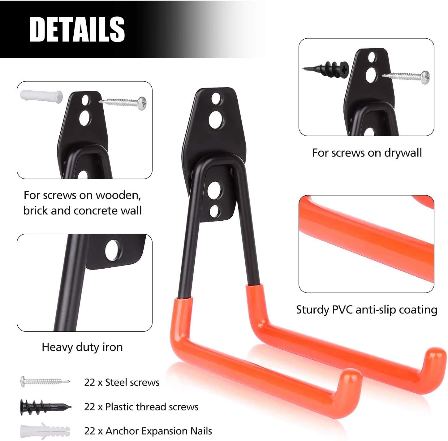 10 Pack Garage Hooks, Steel Garage Storage Utility Double Hooks, Heavy