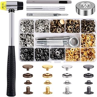 Qfun Druckknopf Set mit Zange, 120 Set Kupfer Druckknöpfe Metall Bronze Kleidung Snaps Taste mit Fixierwerkzeug Kit für Leder Handwerk Jacke Brieftasche Handtasche (4Farben, 12 mm)
