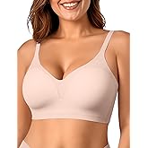 OEAK Womens Comfortable Bra Push Up Bras Wireless Support Lift Brassiere V Neck Full Coverage Everyday Seamless Tshirt Bras