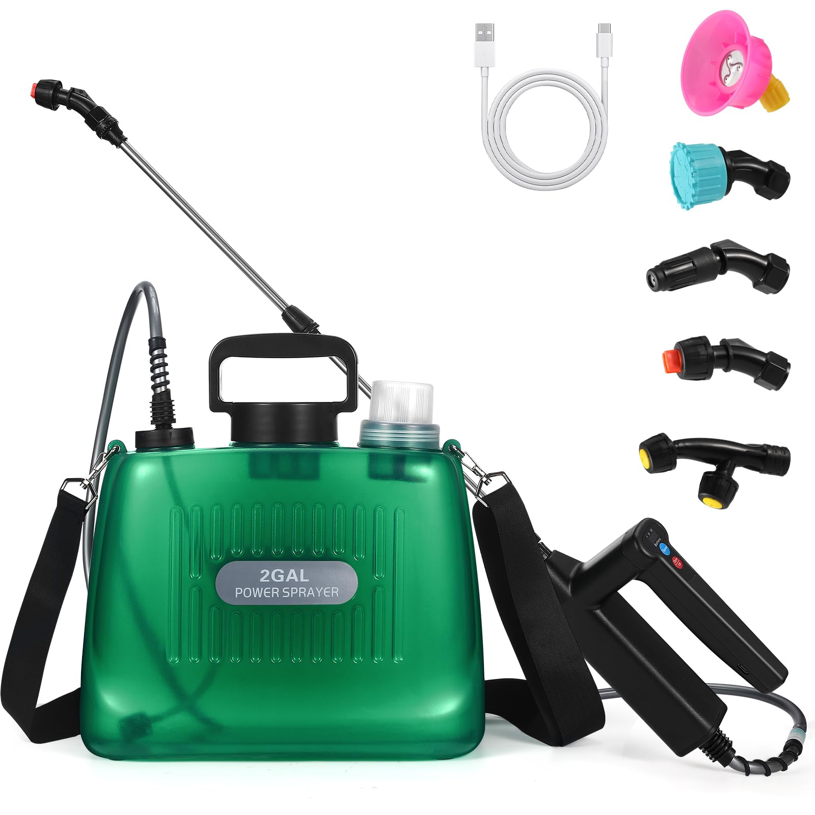 Photo 1 of Battery Powered Sprayer 2 Gallon, Garden Sprayer with Upgraded Electric Rechargeable Handle, 5 Mist Nozzles, Transparent Tank with Scale Mark, Suitable for Lawn, Garden