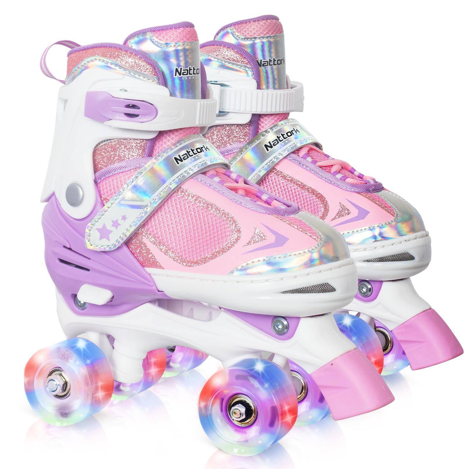Kids Roller Skates for Girls - Purple for Toddler Little Kids Age 4 5 6 7- Adjustable All Light up Wheels Indoor Outdoor Sports Birthday Gift for Son and Grandson Image