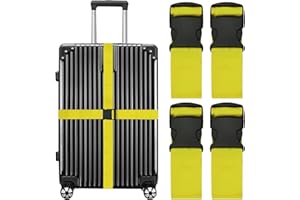 LEEHOOM Luggage Straps for Suitcases Travel Belt Suitcase Strap, Heavy Duty with Quick-Release Buckle Suitcase Safe Belt with Name Card, Bright Color Adjustable Luggage Belts, TSA Approved, 4 Pack, Yellow