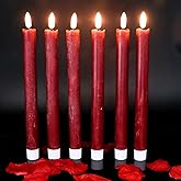 Wondise Flameless Taper Candles with Timer, 6 Pack Battery Operated LED Flickering Real Wax Red Candle for Christmas Wedding Dinner Decorations