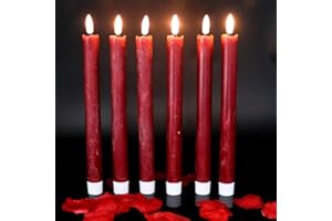 Wondise Flameless Taper Candles with Timer, 6 Pack Battery Operated LED Flickering Real Wax Red Candle for Christmas Wedding Dinner Decorations