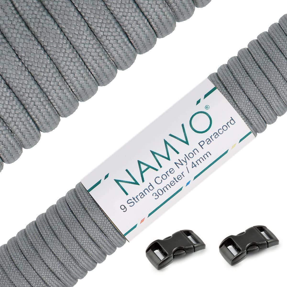 Namvo 100 Feet, 9 Inner Strands, Strong Breaking Strength, 4mm Diameter 550 Paracord Mil Spec Type III Nylon Parachute Cord Grey