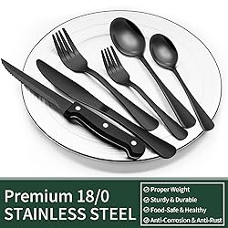 EWFEN 24-Piece Black Silverware Set with Steak