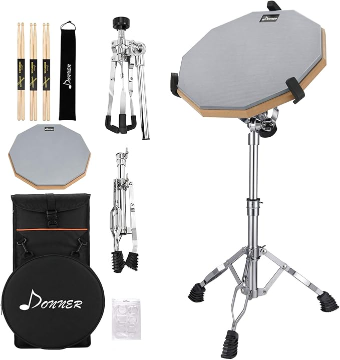 Donner Drum Practice Pad With Snare Drum Stand Adjustable Kit, Included