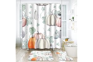 ArtSocket Watercolor Pumpkins Bathroom Set with Shower Curtain and Rugs Accessories,It is Thanksgiving Halloween Recipe Fall Shower Curtain Set, Fall Shower Curtain for Bathroom Decor 4 Pcs