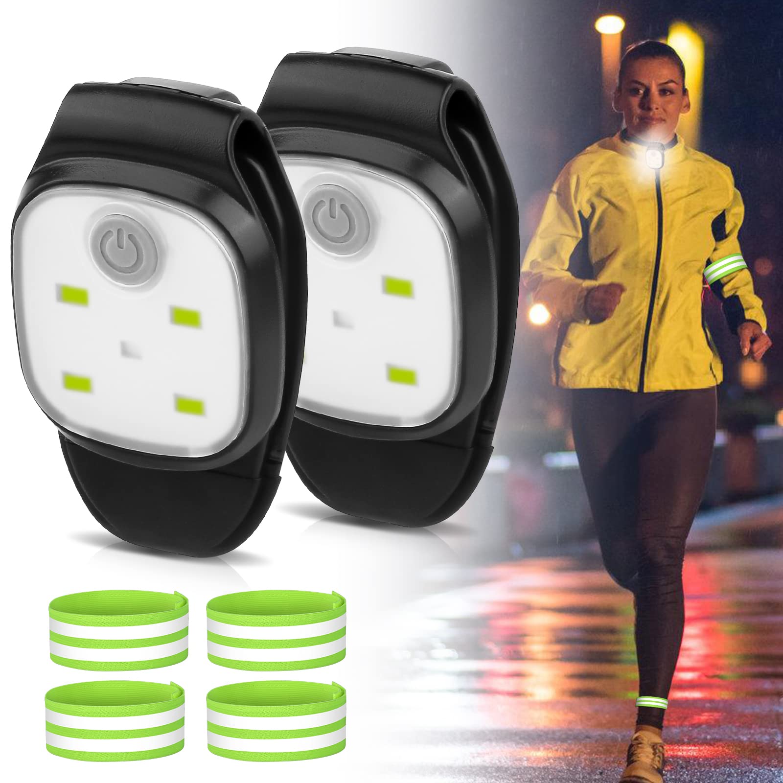 Running Lights for Runners Clip - 2 Pcs USB Rechargeable LED Running Torch with 4 pcs Reflective Armband, 4 Light Modes, Outdoor Night Clip on Running Lights for Runner for Running, Camping, Dog Walks