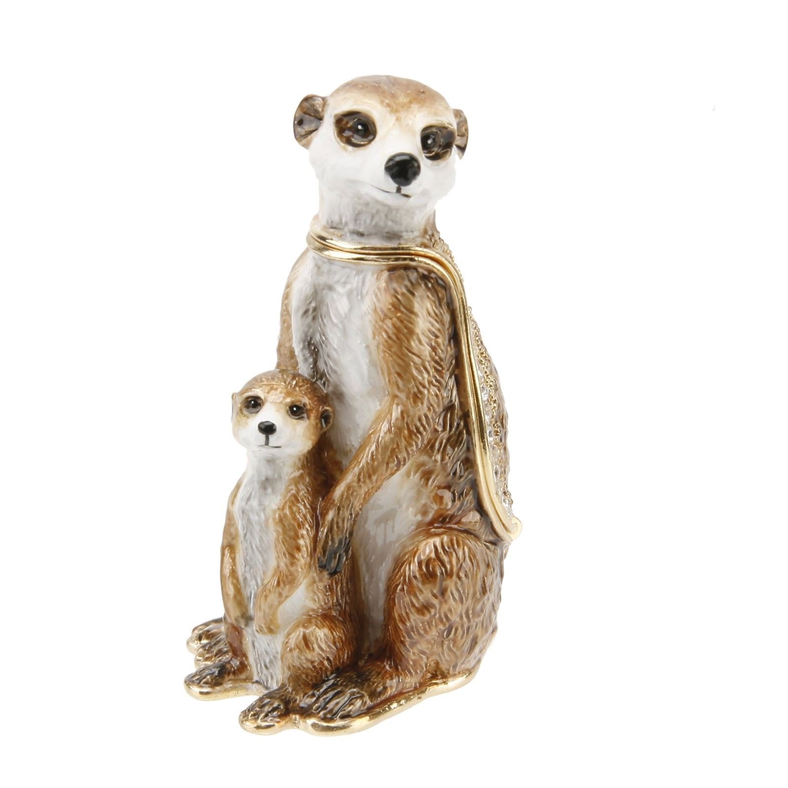 Meerkat & Baby Family Keepsake Trinket Box - Crystal Enhanced Ornament