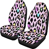 Pehede Car Seat Cover Pink Leopard Print Front for Cars, Easy to Install Cover Set, Accessories Auto Trucks Van SUV,2 Packs