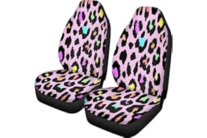Pehede Car Seat Cover Pink Leopard Print Front for Cars, Easy to Install Cover Set, Accessories Auto Trucks Van SUV,2 Packs
