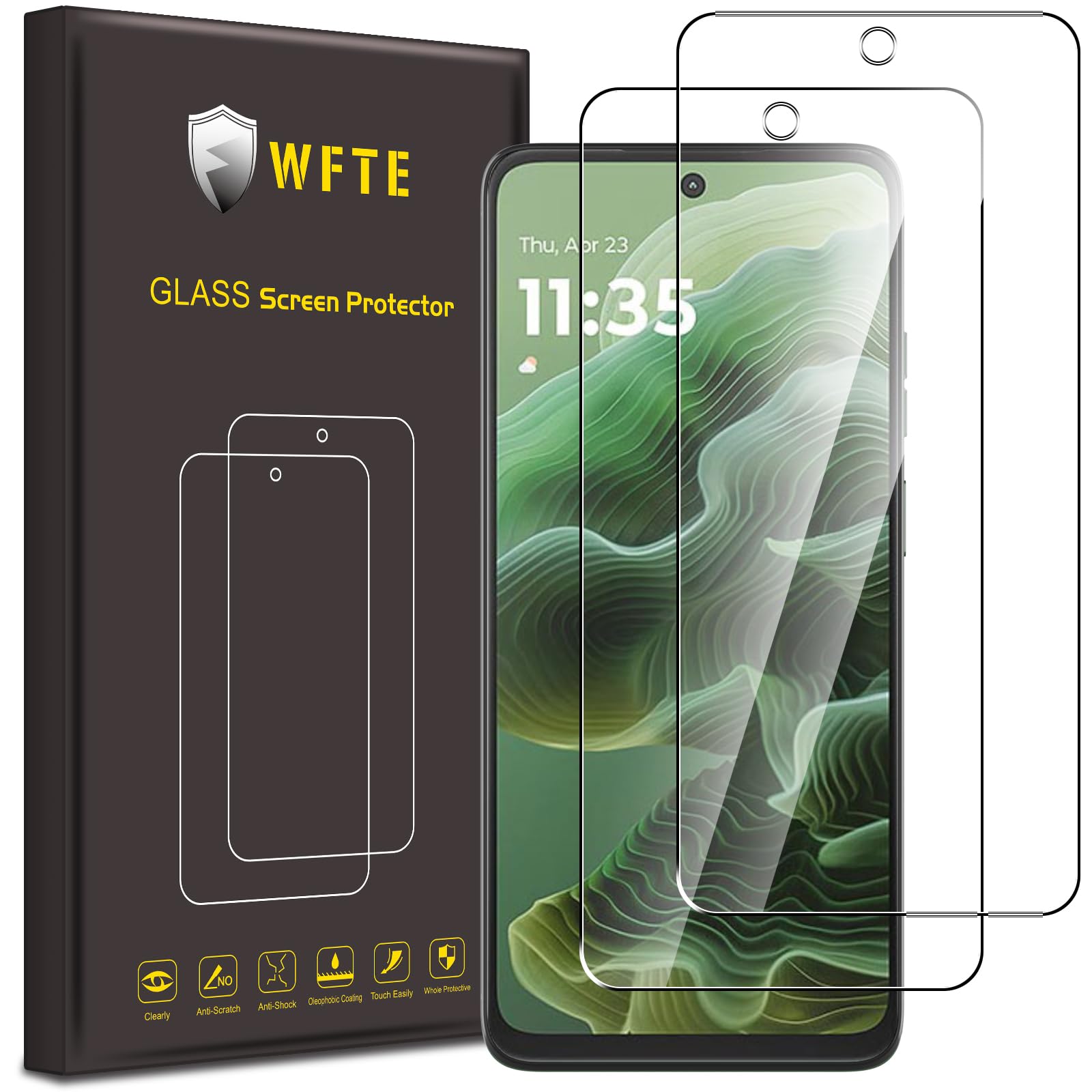 WFTE 2-Pack for Motorola Moto G35 5G Screen Protector,Anti-Drop & Anti-Scratch Protection Film,Bubble-Free,HD Clear,Dust-Free Premium Premium Tempered Glass For Motorola G35,Case-Friendly