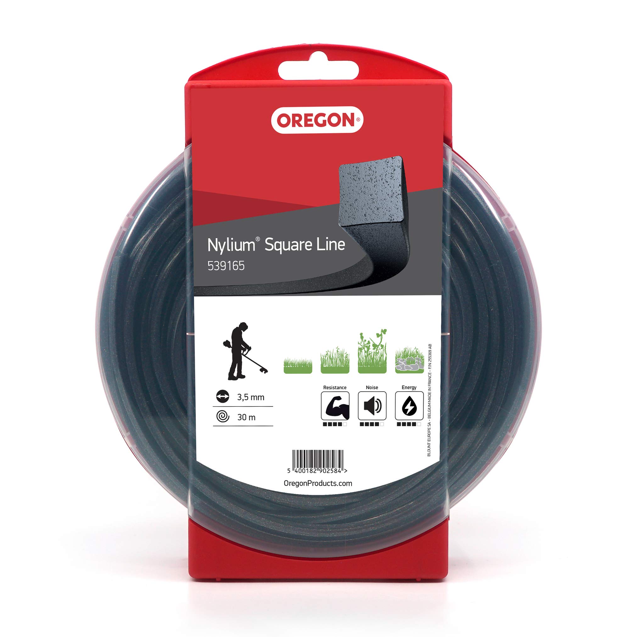 Oregon Square Shaped 3.5mm Strimmer Line with Aluminium Particles, Tackles Grass, Weeds & Thick Vegetation, Professional Heavy Duty Strimmer Wire, Fits Most Standard Models, 3.5 mm x 30m (539165)