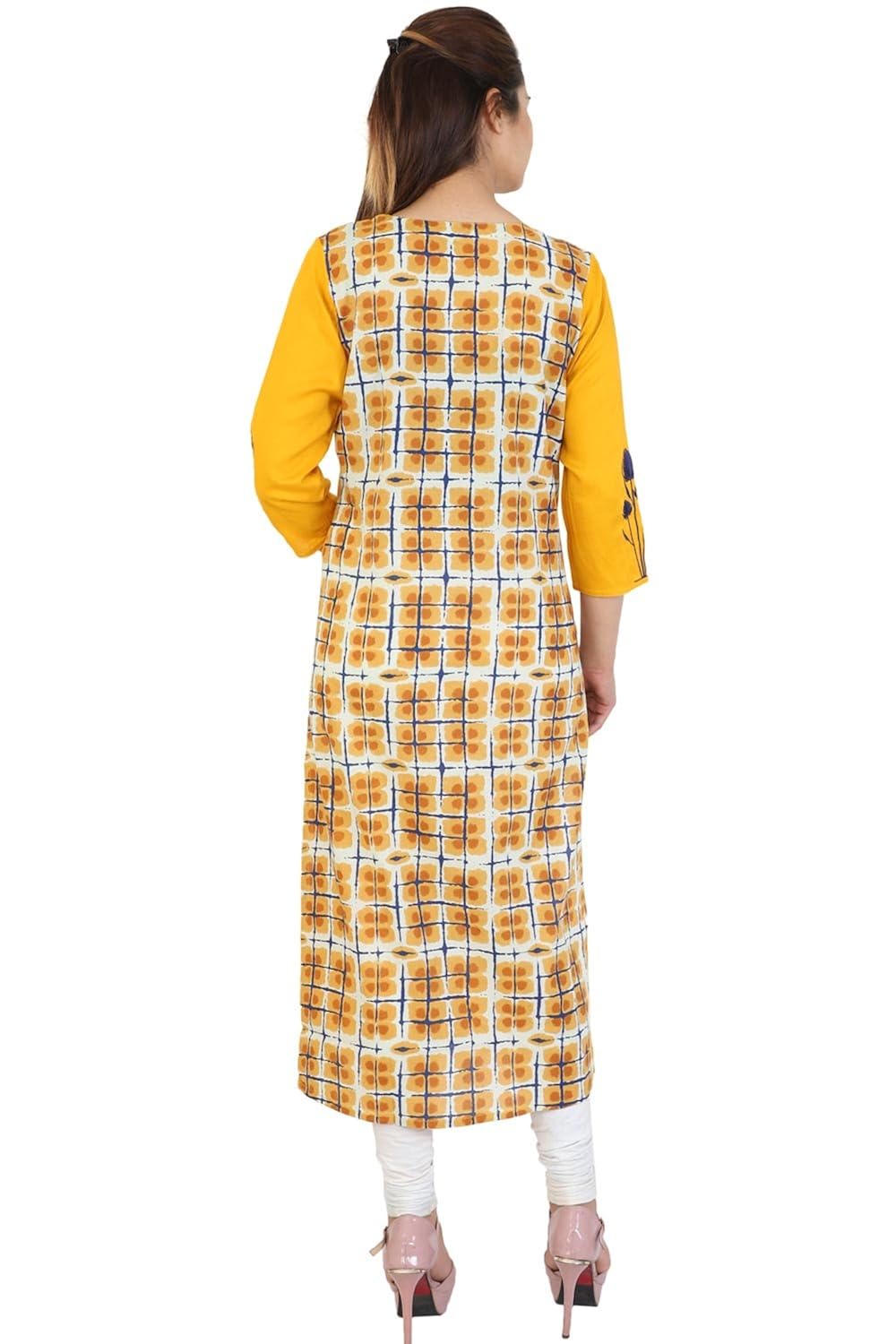bright cotton women's straight embroidered kurta (yellow)
