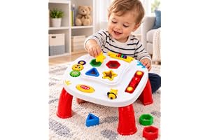 Mesinha Didática Infantil com Atividades Interativas | Brinquedo Educativo Sensorial com Formas de Encaixe, Engrenagens e Som Chocalho | Desenvolve Coordenação Motora e Raciocínio | 12 Meses+