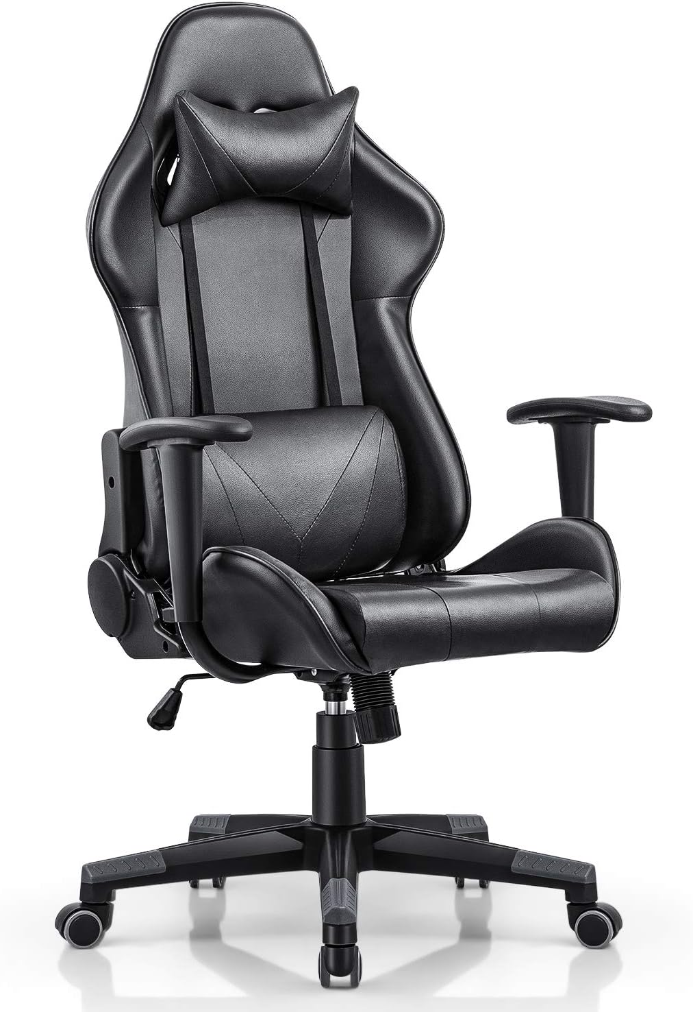 Truker Gaming Racing Chairs Executive Office Swivel Chair Ergonomic High-Back Adjustment Leather Computer Desk Chair with Headrest and Lumbar Support（Black）