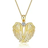 YFN Angel Wings Necklace 925 Sterling Silver Guardian Angel Wings Pendant Necklace Birthstone Necklace for Women Girls Christmas Jewelry Gifts