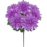 Hollyone Purple Artificial Dahlia Flowers Bush 7 Heads Silk 15.7" Fake Dahlias Flowers Wedding Bouquets Faux Dahlia Flowers Floral Arrangements for Outdoor Indoor Party Table Centerpieces Home Decor