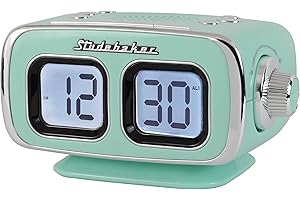 Studebaker Large Display LCD AM/FM Retro Clock Radio USB Bluetooth Aux-in Bedroom Kitchen Counter Small Footprint (Teal)