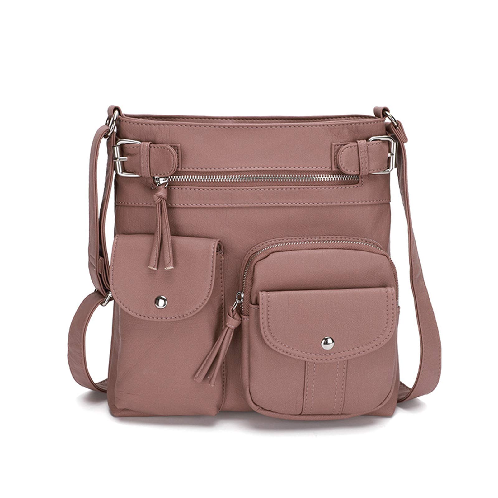 NICOLE & DORIS Women's Pink Retro Multi Pockets Crossbody Satchel Handbag