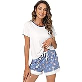 WiWi Pajamas Set for Women Cooling Short Sleeve Sleepwear Soft Knit Shorts Pjs Sets Viscose from Bamboo S-XXL