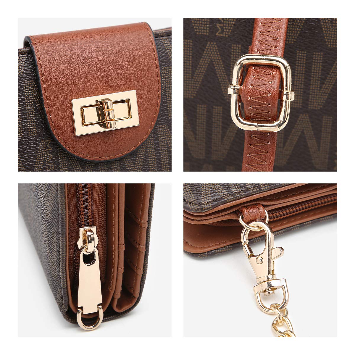 MKP Women Fashion Small Crossbody Shoulder Bags Cell Phone Purse Wallet Clutch Bag Credit Card Holder Clutch Wallets w/Removable Strap (Coffee)