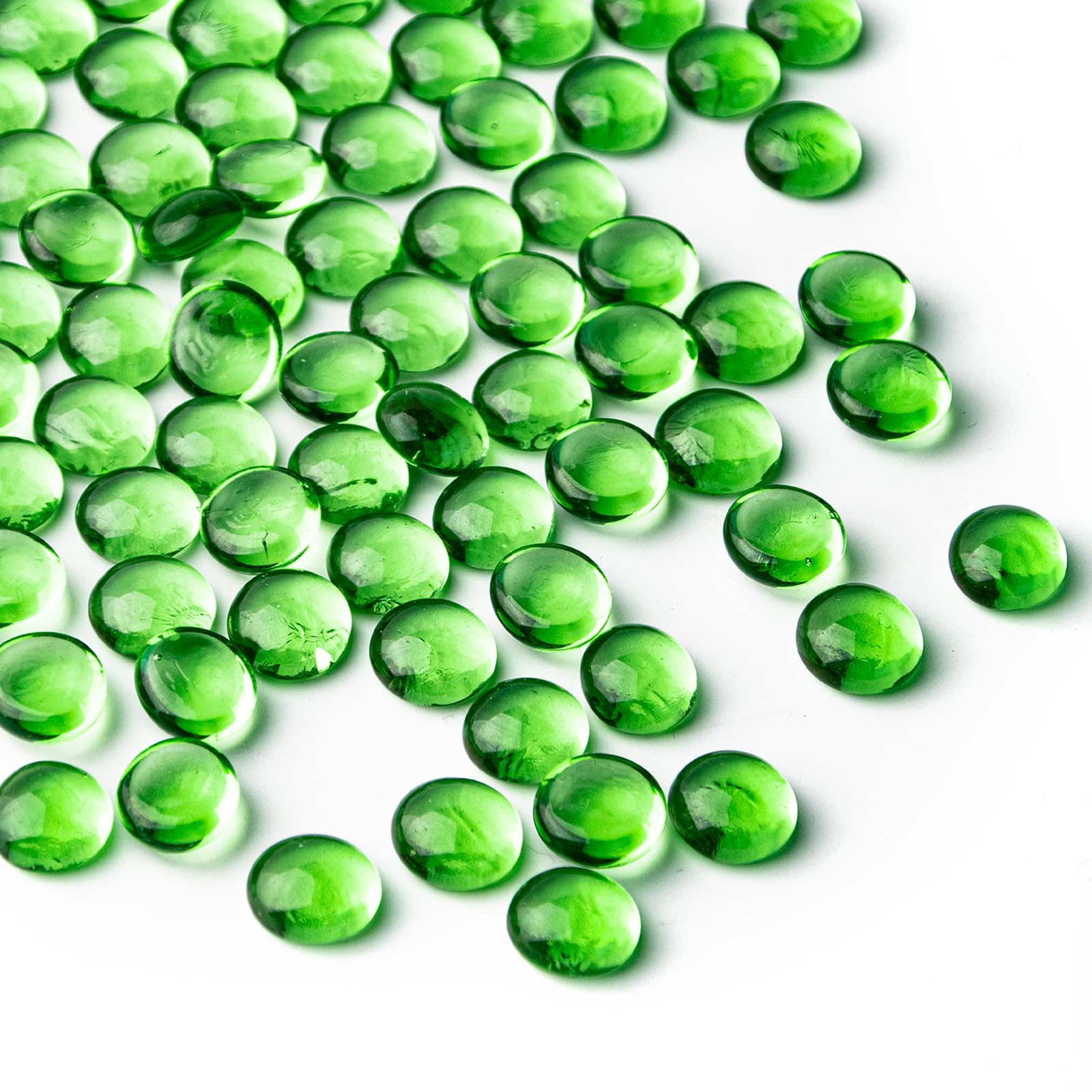 0.44KG Green Glass Marbles,Mini Flat Glass Beads~150 PCS for Vase Fillers,Floral Bottom Mancala Gems Pebbles Fish Tank Rocks for Table Aquarium,Home Decor Art Craft Supplies(0.5"~0.7")
