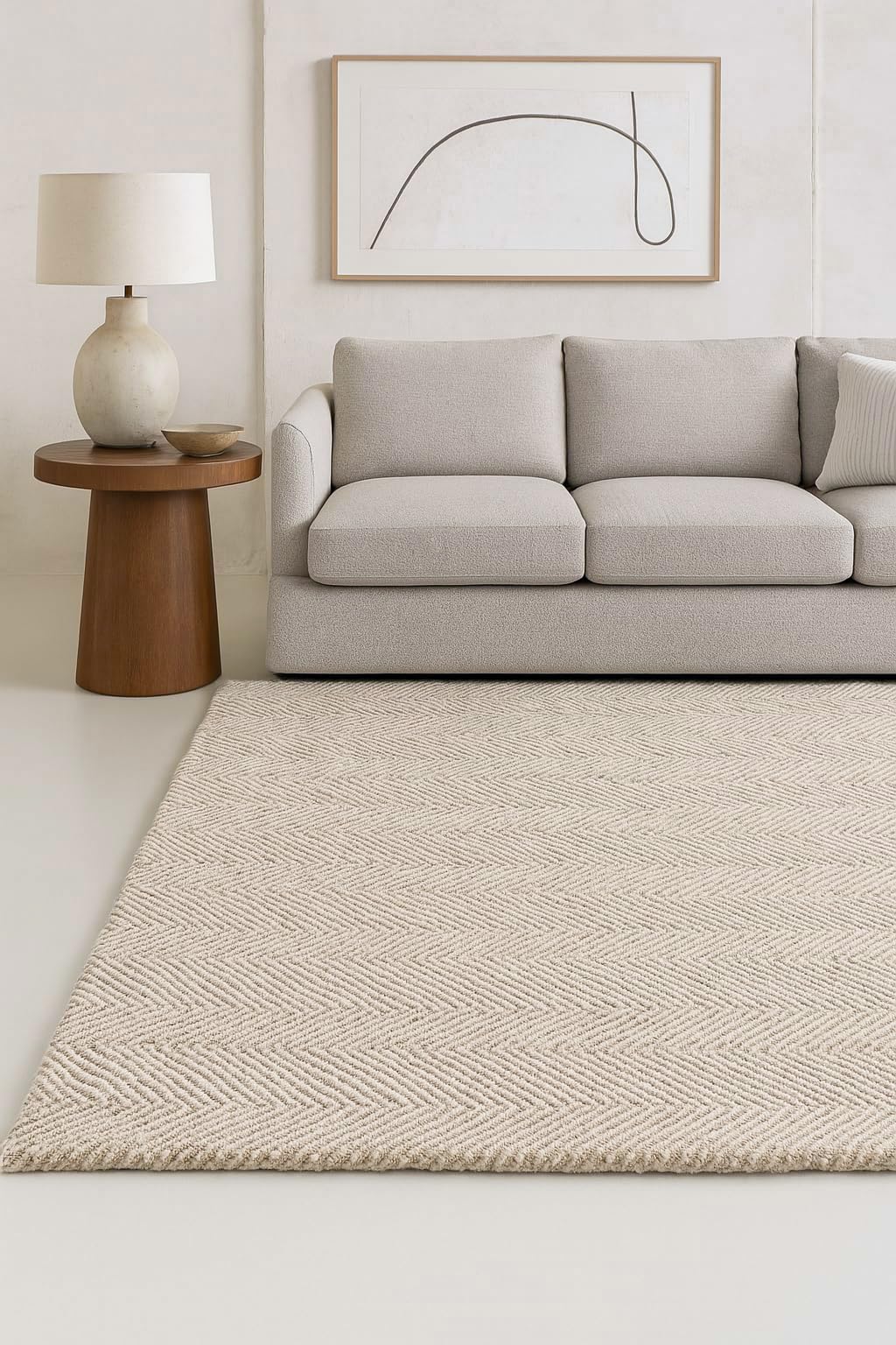 Photo 1 of Modern Herringbone Chevron Collection Handcrafted Wool Area Rug - Durable, Zigzag Pattern, for High Traffic, Contemporary Design for Living Room, Bedroom, Dining Room Decor (Sand Beige, 8' x 10')