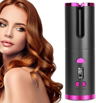 Caifu Automatic Hair Curler Cordless USB LCD Display 6 Heat 6 Timer