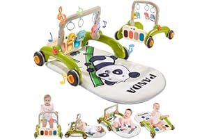 QLRR Baby Play Gym Walker Kick and Play Piano Gym Musical Tummy Time Mat for Boys Girls Infant Newborn Gifts (Panda Upgraded)